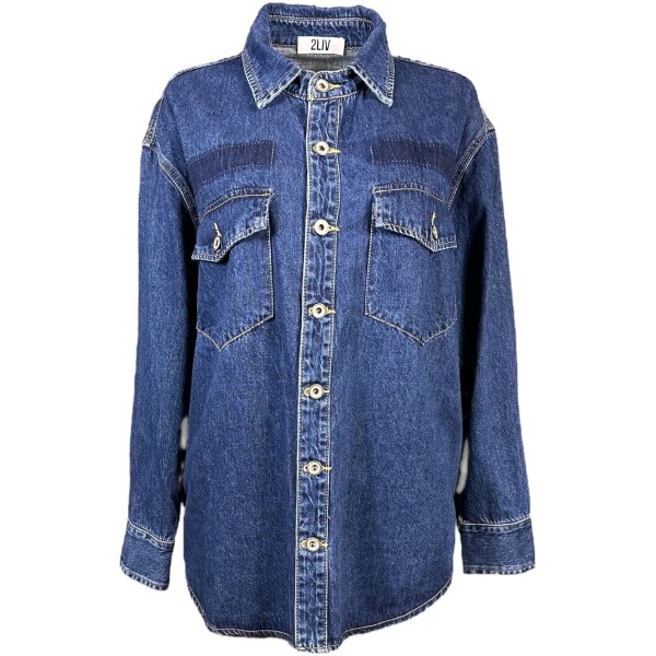 Denim Πουκάμισο με Κέντημα Πίσω Tiger